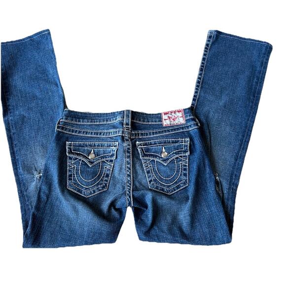 True Religion Distressed Jeans Sz 26 Bling Pockets Cowgirl Western Rodeo Y2K - Picture 1 of 14